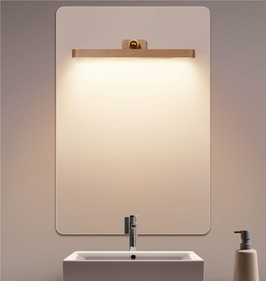 Magnetic Wooden LED Vanity Light 360&deg; Rotatable Mirror Light USB Charging Night Light Touch Wall Light Bedroom Bedside Lamp Home
