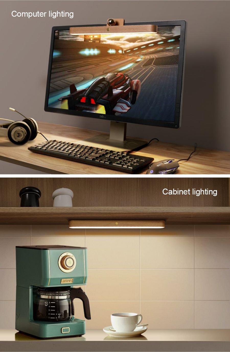 Magnetic Wooden LED Vanity Light 360&deg; Rotatable Mirror Light USB Charging Night Light Touch Wall Light Bedroom Bedside Lamp Home