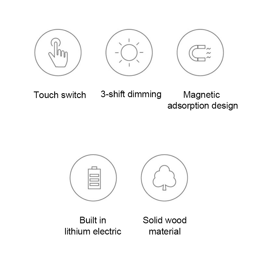 Magnetic Wooden LED Vanity Light 360&deg; Rotatable Mirror Light USB Charging Night Light Touch Wall Light Bedroom Bedside Lamp Home