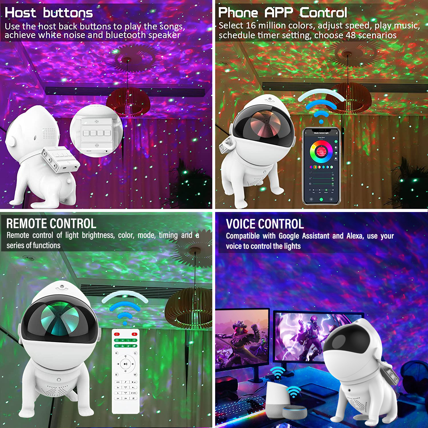 Smart App Space Dog Projector Star Projector Galaxy Night Light LED Starry Sky Nebula Atmosphere Lamp with Bluetooth Speaker