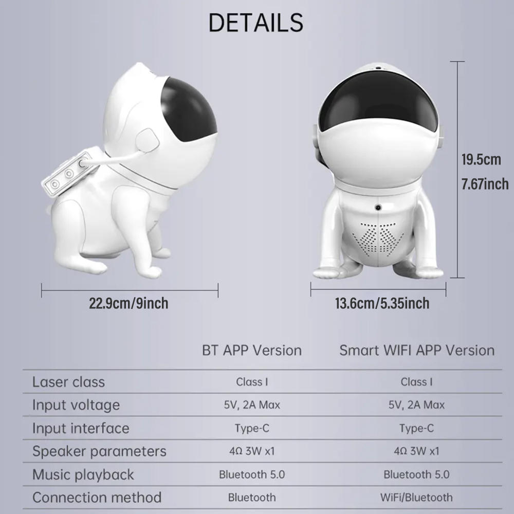 Smart App Space Dog Projector Star Projector Galaxy Night Light LED Starry Sky Nebula Atmosphere Lamp with Bluetooth Speaker