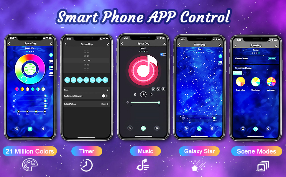 Smart App Space Dog Projector Star Projector Galaxy Night Light LED Starry Sky Nebula Atmosphere Lamp with Bluetooth Speaker