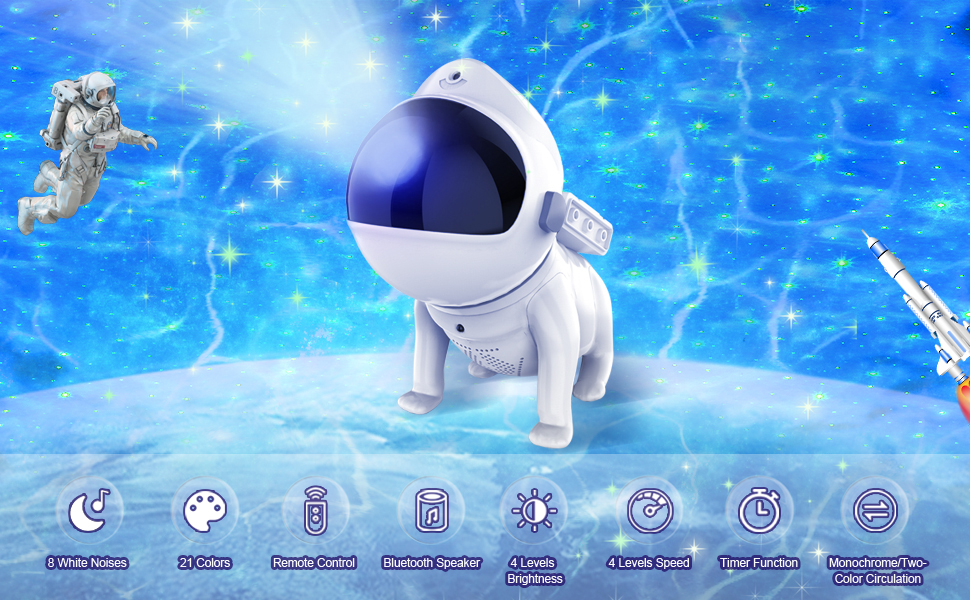 Smart App Space Dog Projector Star Projector Galaxy Night Light LED Starry Sky Nebula Atmosphere Lamp with Bluetooth Speaker