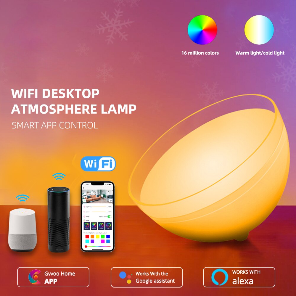 Bluetooth/WIFI Smart Desk Lamp APP Control LED Bowl Night Light Music Sync RGB Bedroom Bedside Game Room Atmosphere Mood Light