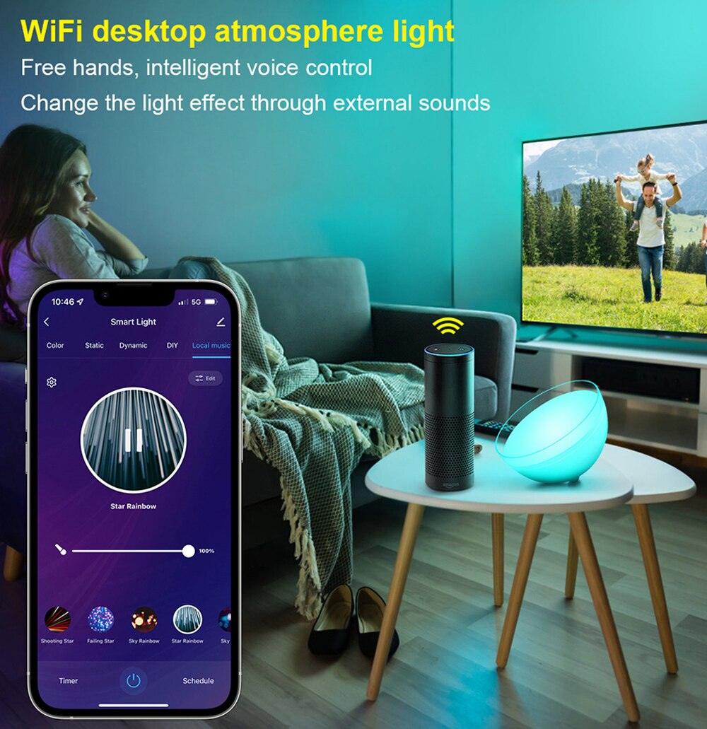 Bluetooth/WIFI Smart Desk Lamp APP Control LED Bowl Night Light Music Sync RGB Bedroom Bedside Game Room Atmosphere Mood Light