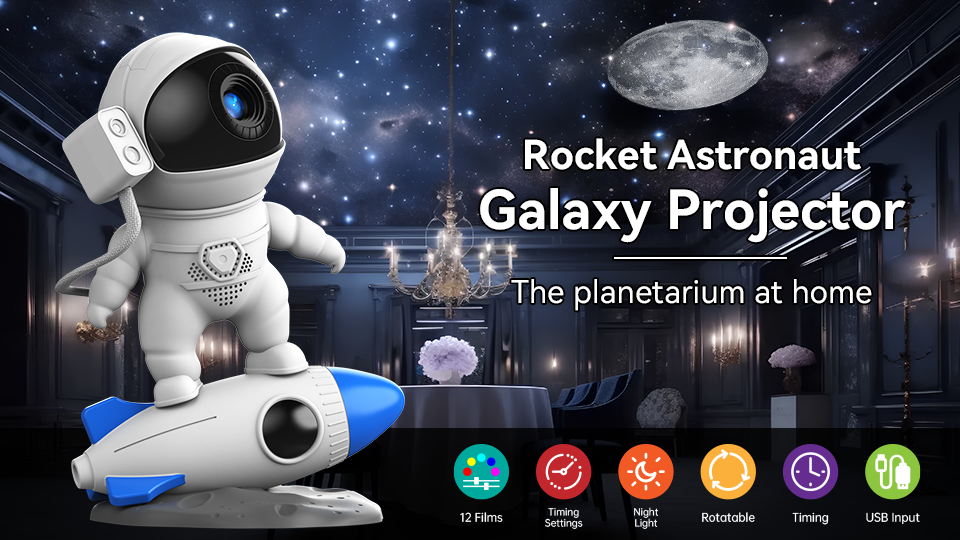 Rocket Astronaut Galaxy Projector Night Light Starry Sky Projector 360&deg; Rotate Planetarium LED Projector Lamp For Kids Bedroom