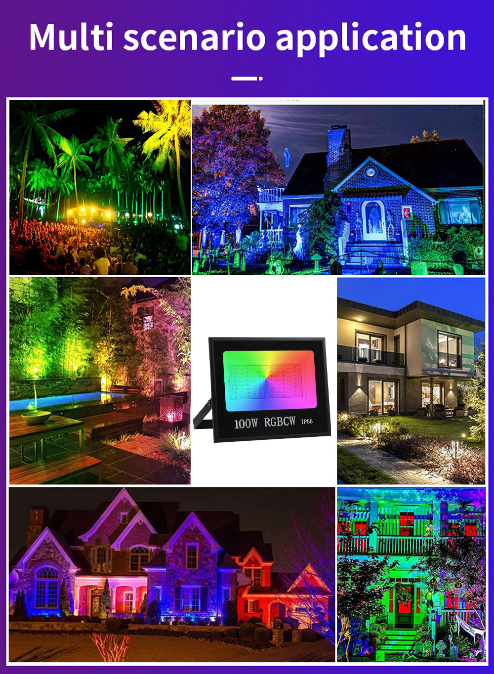 Wifi Smart RGBCW LED Flood Light TUYA APP Voice Control IP66 Outdoor Flood Light Landscape Courtyard Building Exterior Wall Lamp