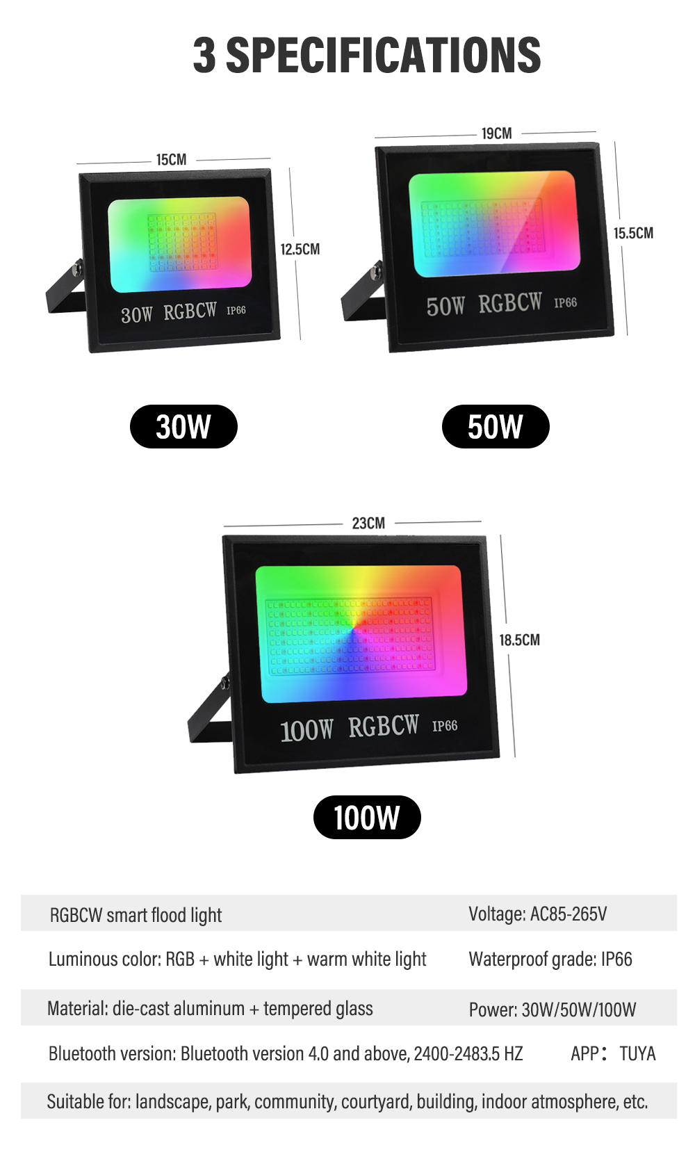 Wifi Smart RGBCW LED Flood Light TUYA APP Voice Control IP66 Outdoor Flood Light Landscape Courtyard Building Exterior Wall Lamp