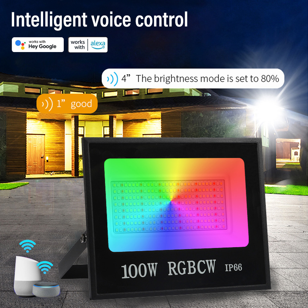 Wifi Smart RGBCW LED Flood Light TUYA APP Voice Control IP66 Outdoor Flood Light Landscape Courtyard Building Exterior Wall Lamp