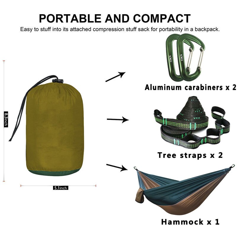 Solid Color Parachute Hammock with Hammock straps and Aluminum carabiner Camping Survival travel Double Person outdoor furniture