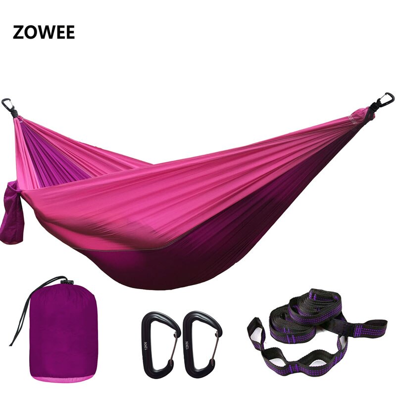 Solid Color Parachute Hammock with Hammock straps and Aluminum carabiner Camping Survival travel Double Person outdoor furniture