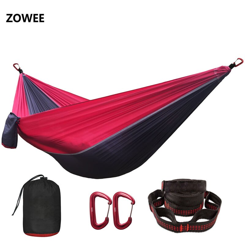 Solid Color Parachute Hammock with Hammock straps and Aluminum carabiner Camping Survival travel Double Person outdoor furniture