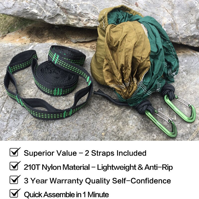 Solid Color Parachute Hammock with Hammock straps and Aluminum carabiner Camping Survival travel Double Person outdoor furniture
