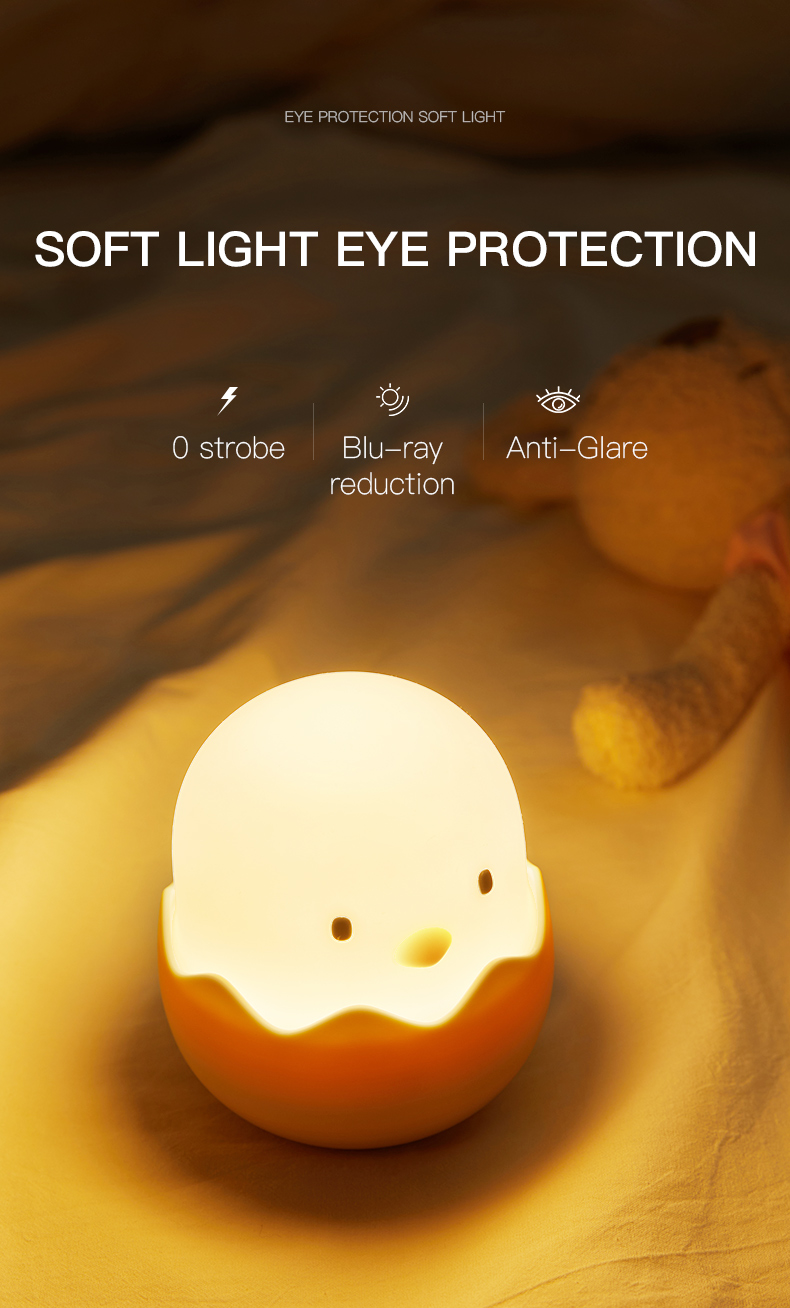 Led Children Touch Night Light Soft Silicone USB Rechargeable Bedroom Decor Kids Gift Animal Egg Shell Dragon Bedside Night Lamp