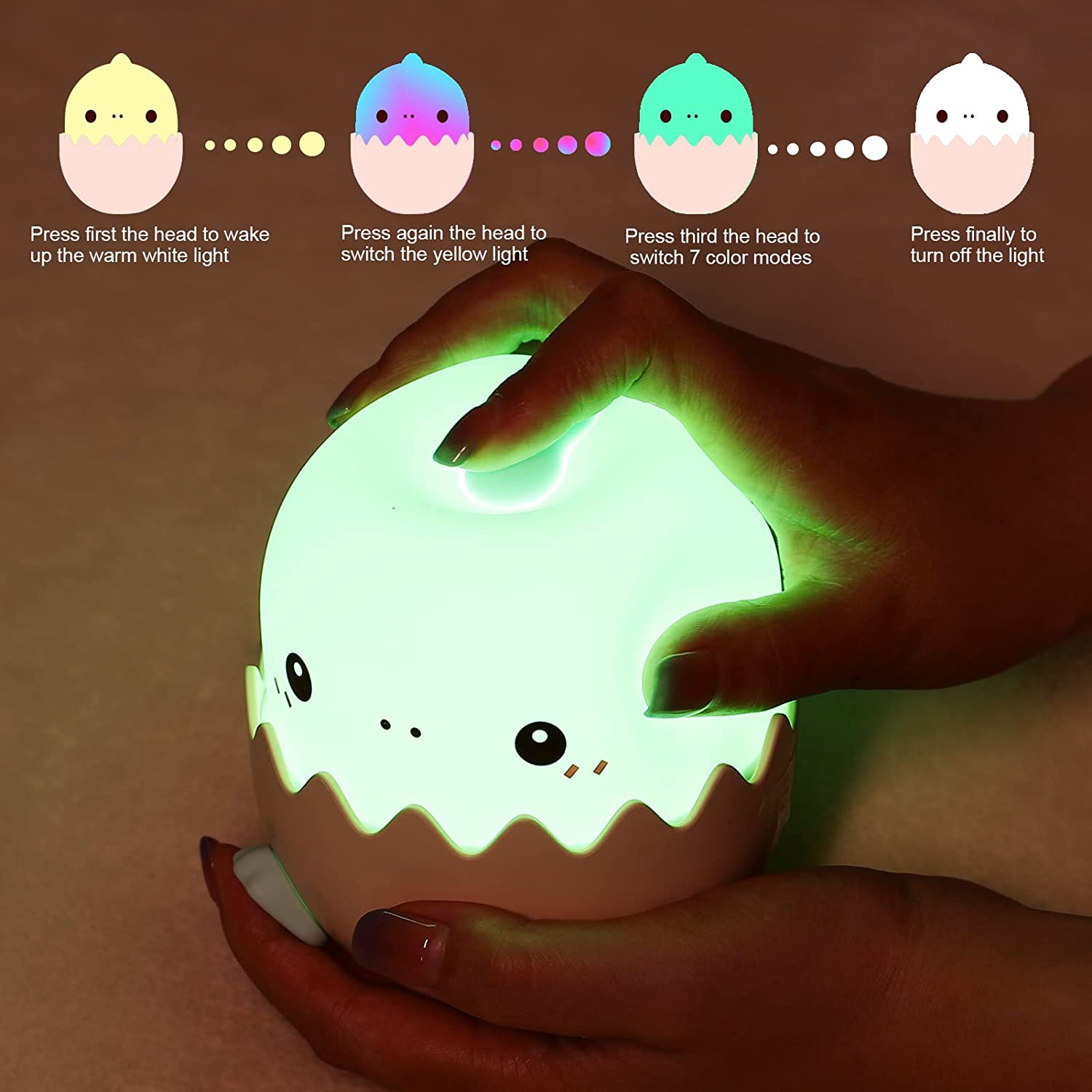 Led Children Touch Night Light Soft Silicone USB Rechargeable Bedroom Decor Kids Gift Animal Egg Shell Dragon Bedside Night Lamp