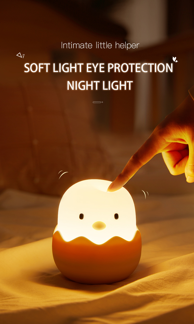 Led Children Touch Night Light Soft Silicone USB Rechargeable Bedroom Decor Kids Gift Animal Egg Shell Dragon Bedside Night Lamp