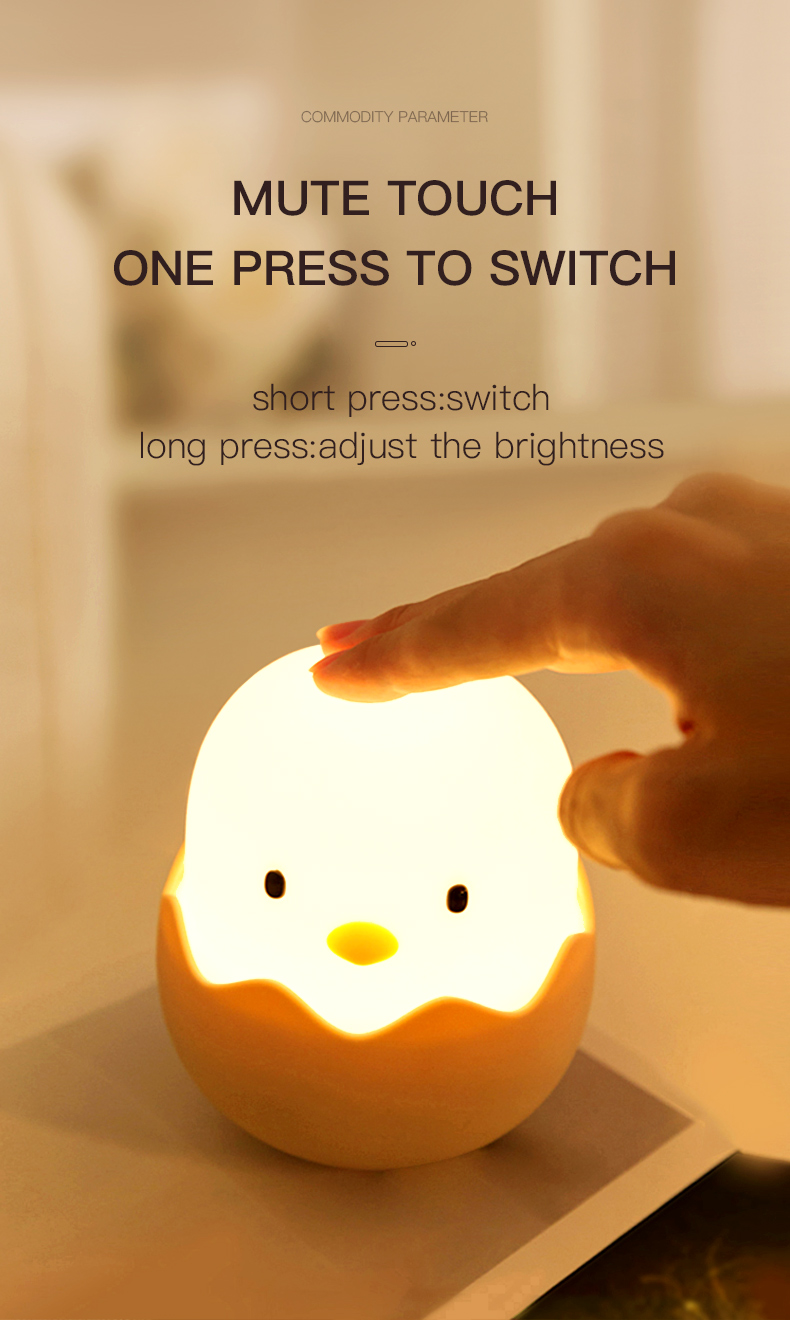 Led Children Touch Night Light Soft Silicone USB Rechargeable Bedroom Decor Kids Gift Animal Egg Shell Dragon Bedside Night Lamp