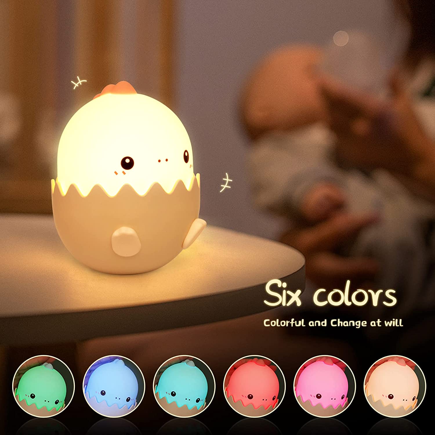 Led Children Touch Night Light Soft Silicone USB Rechargeable Bedroom Decor Kids Gift Animal Egg Shell Dragon Bedside Night Lamp