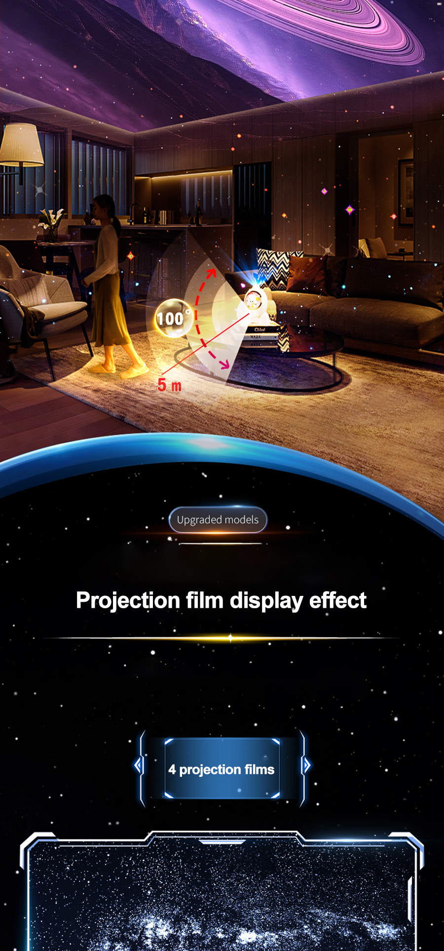 Astronuat Galaxy Starry Projector Induction Night Light 360&deg; Rotation Star Spaceship Projector Night Lamp Kids Room Decor Gifts