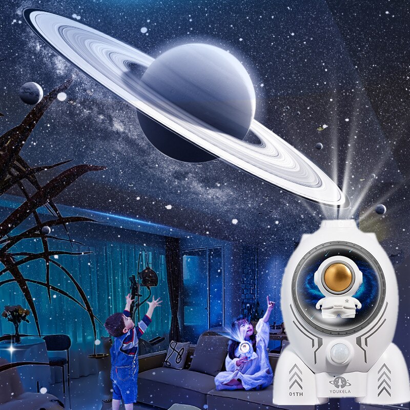 Astronuat Galaxy Starry Projector Induction Night Light 360&deg; Rotation Star Spaceship Projector Night Lamp Kids Room Decor Gifts