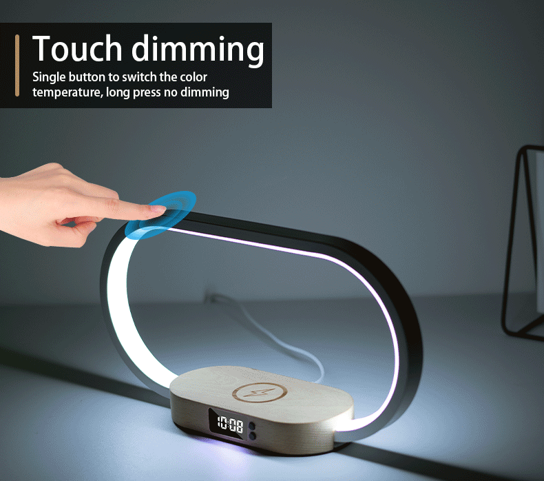 LED Table Lamp with 10W Fast Wireless Charger Touch Control Dimming Bedside Bedroom Lamp Nightstand Lamp Alarm Clock Desk Lamp