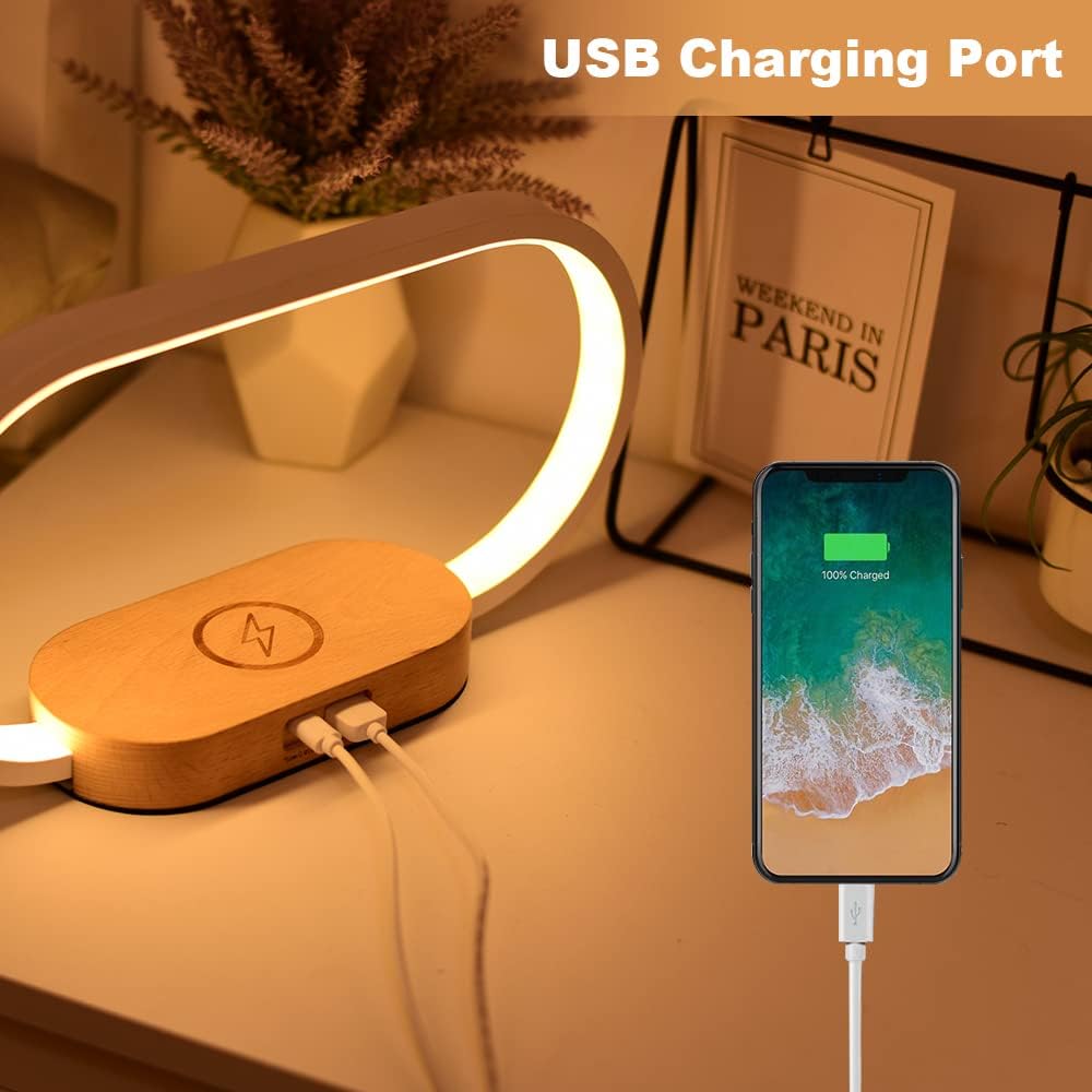 LED Table Lamp with 10W Fast Wireless Charger Touch Control Dimming Bedside Bedroom Lamp Nightstand Lamp Alarm Clock Desk Lamp
