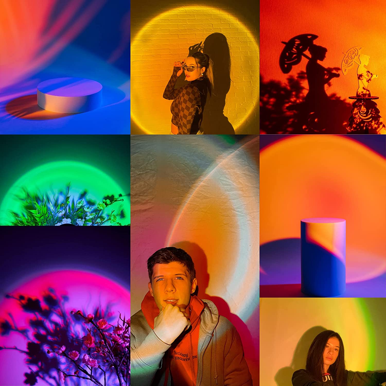 Smart Bluetooth Sunset Night Light Tripod Rainbow Projector Lamp for Home Background Wall Decoration Photography Atmosphere Lamp