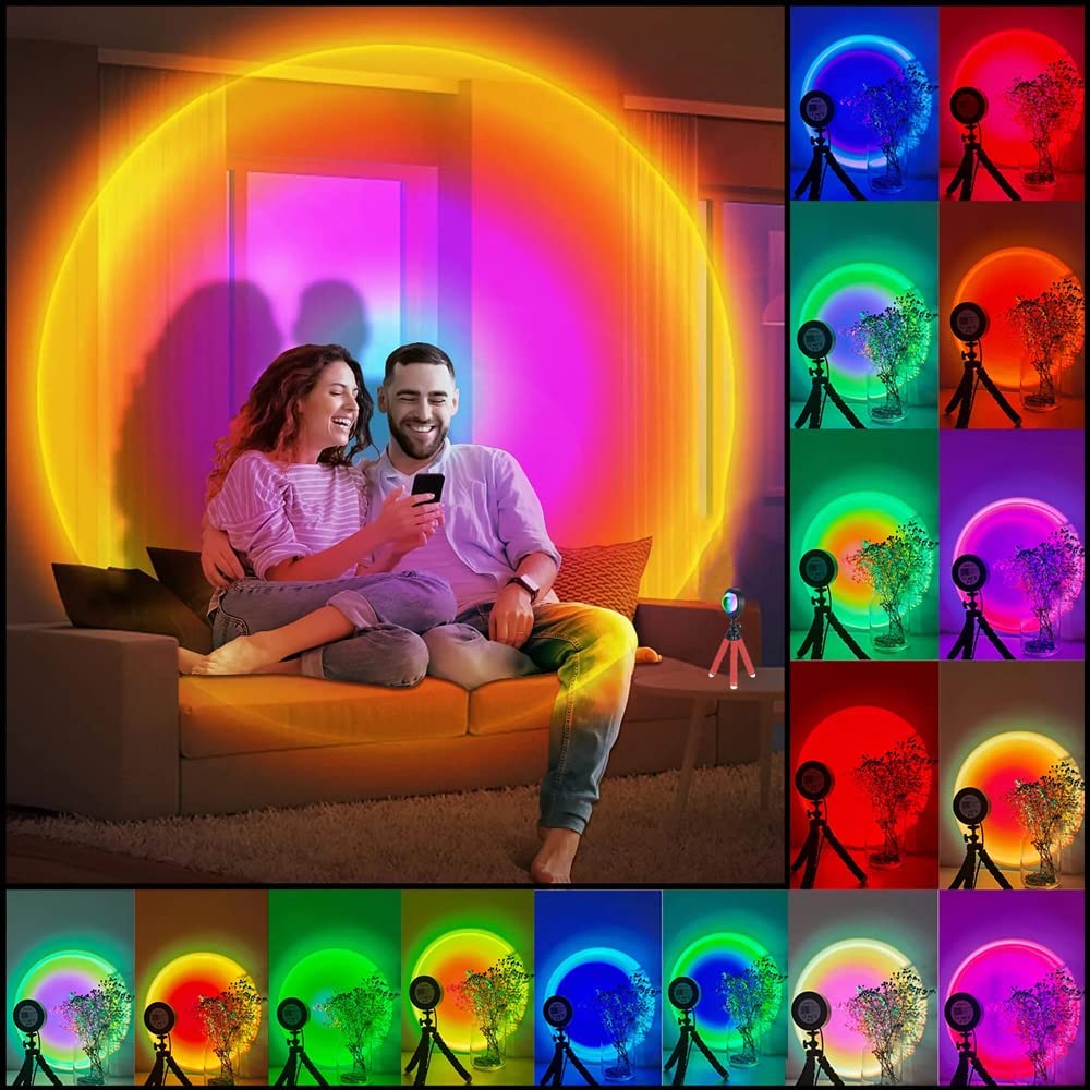 Smart Bluetooth Sunset Night Light Tripod Rainbow Projector Lamp for Home Background Wall Decoration Photography Atmosphere Lamp