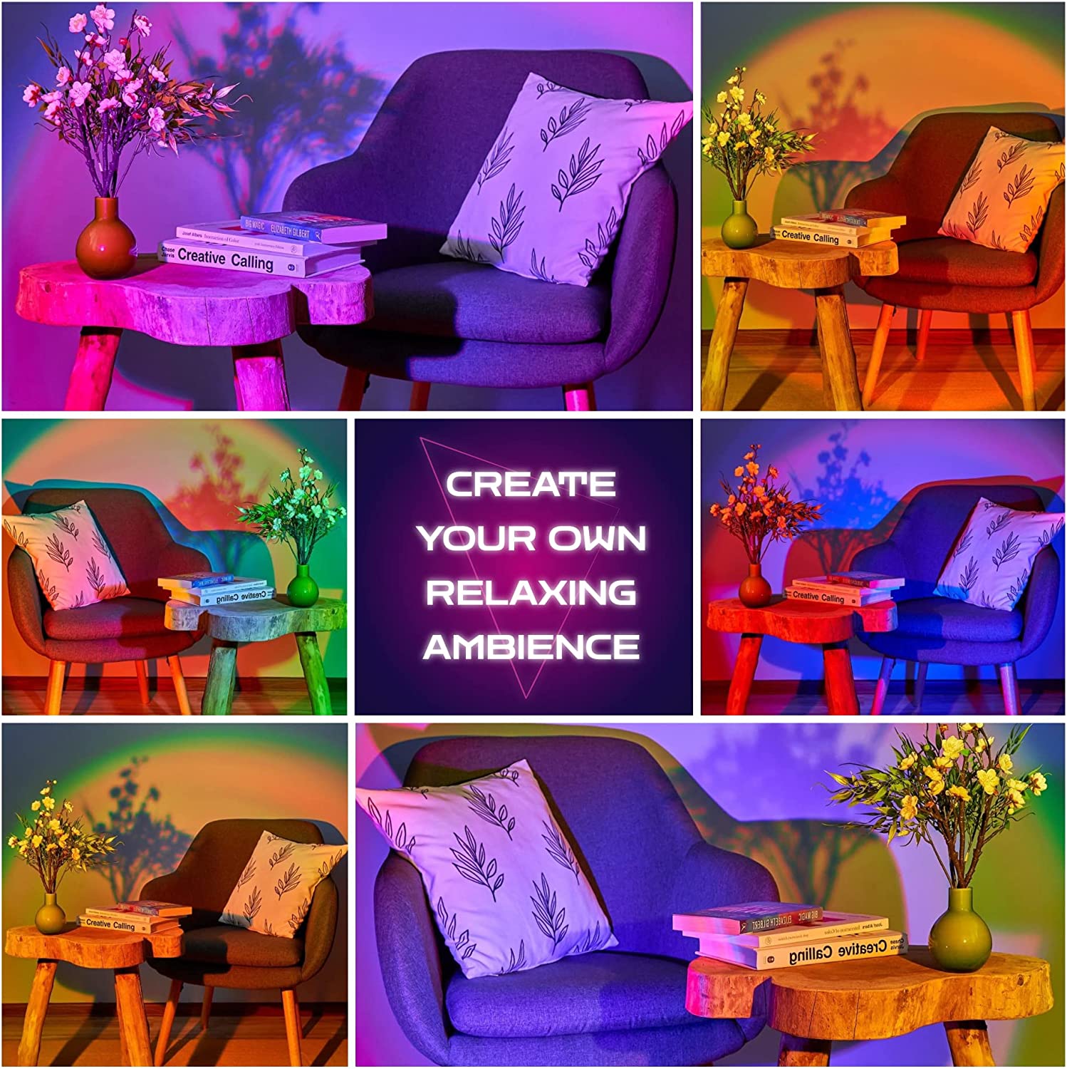 Smart Bluetooth Sunset Night Light Tripod Rainbow Projector Lamp for Home Background Wall Decoration Photography Atmosphere Lamp