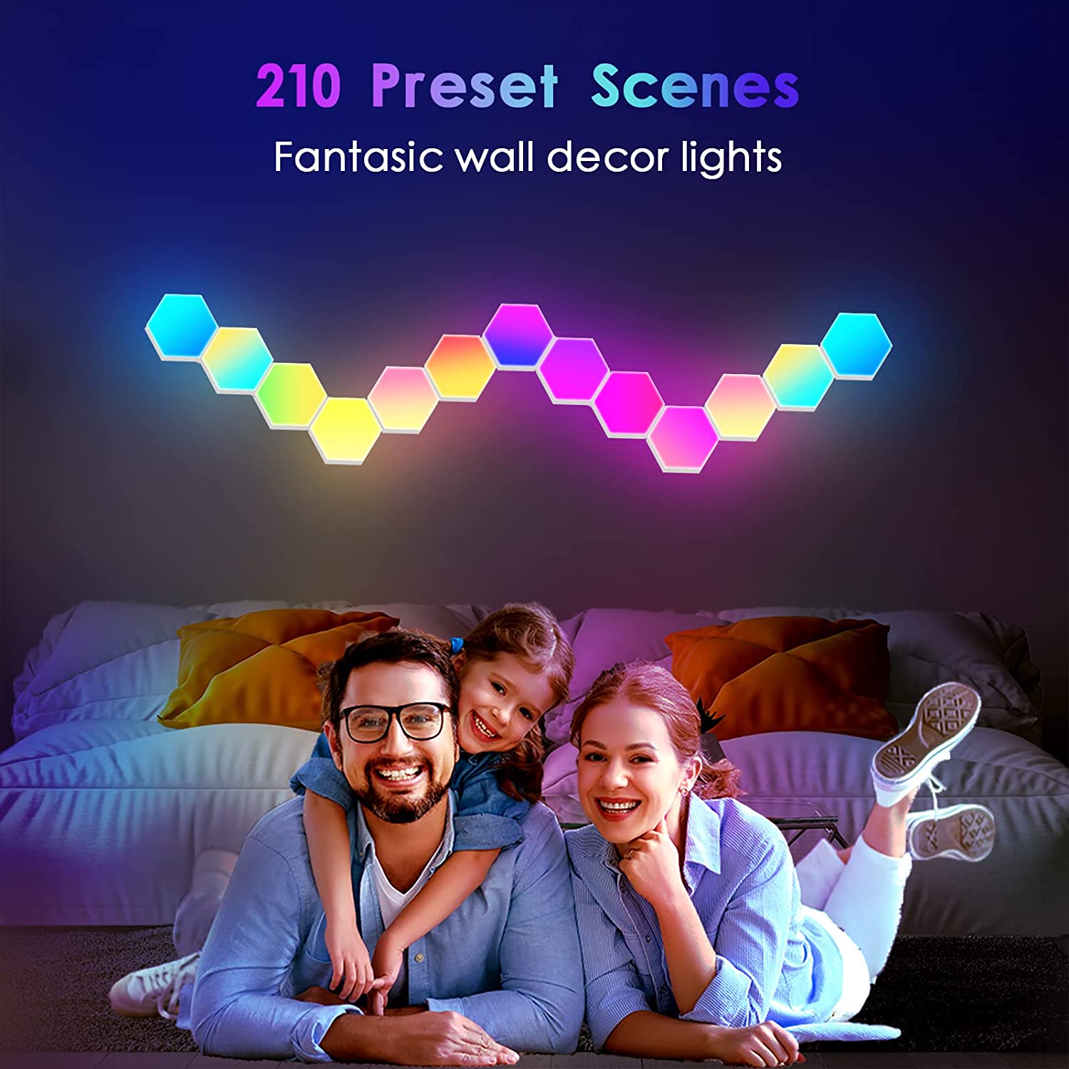 Smart Bluetooth APP RGB LED Hexagon Wall Lights Music Sync Voice Control Night Light for Gaming Lamp Living Room Bedroom Decor