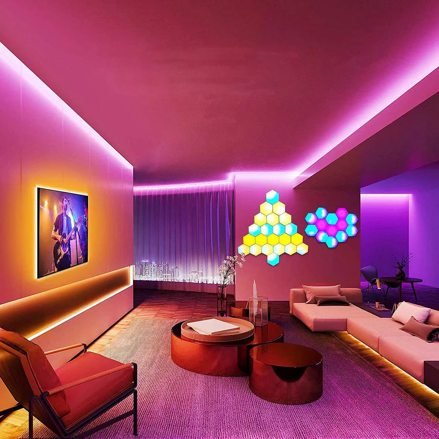 Smart Bluetooth APP RGB LED Hexagon Wall Lights Music Sync Voice Control Night Light for Gaming Lamp Living Room Bedroom Decor