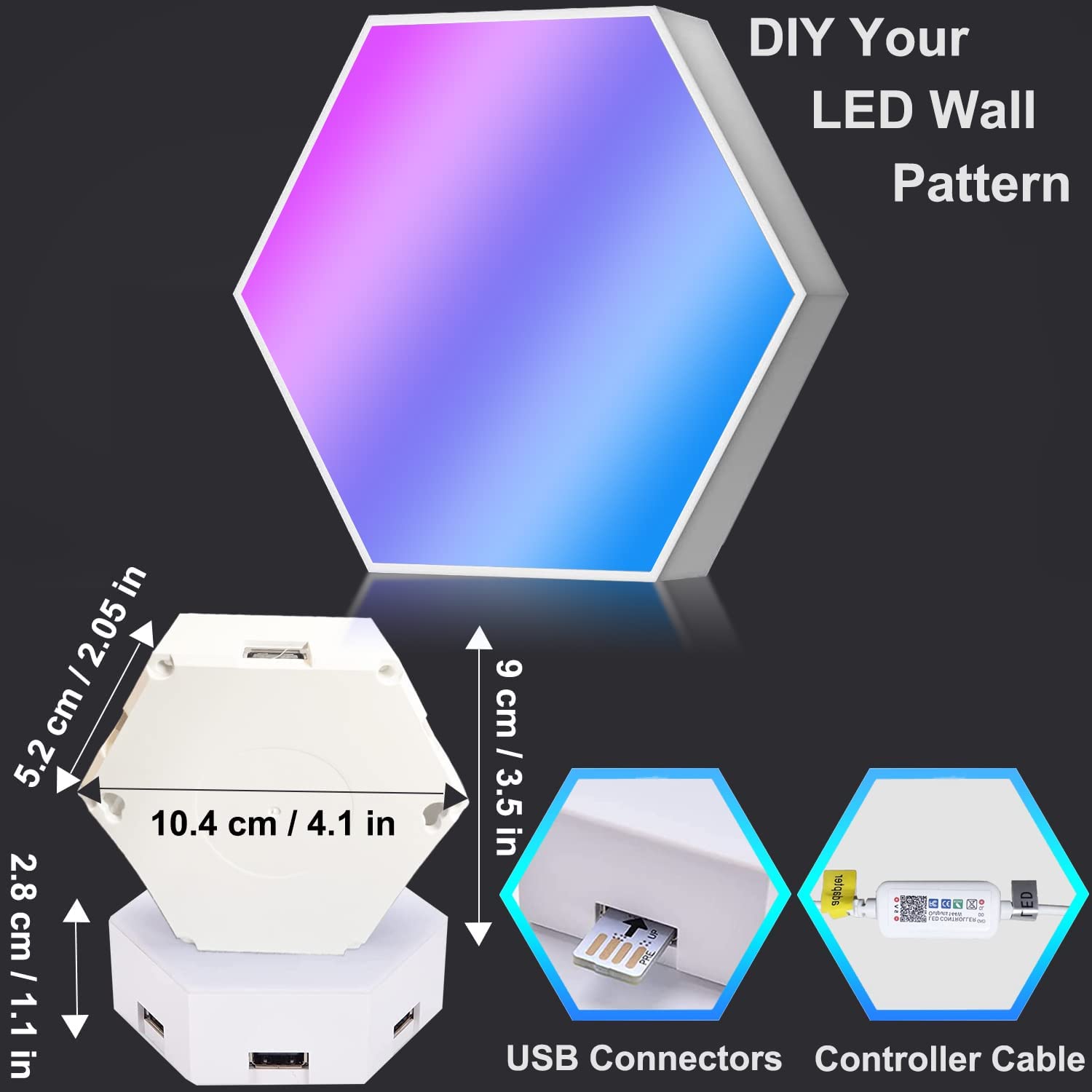 Smart Bluetooth APP RGB LED Hexagon Wall Lights Music Sync Voice Control Night Light for Gaming Lamp Living Room Bedroom Decor