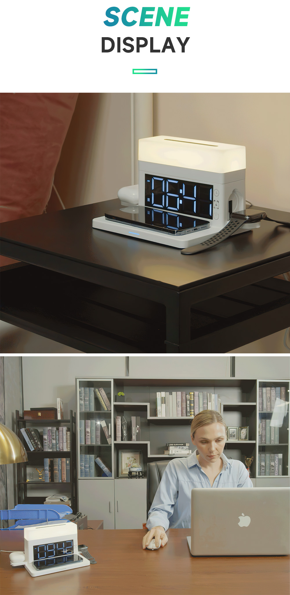 15W Fast Charger Night Light 6 in 1 Wireless Charging Station with Digital Alarm Clock for Bedroom Bedside Decor led Night Lamps