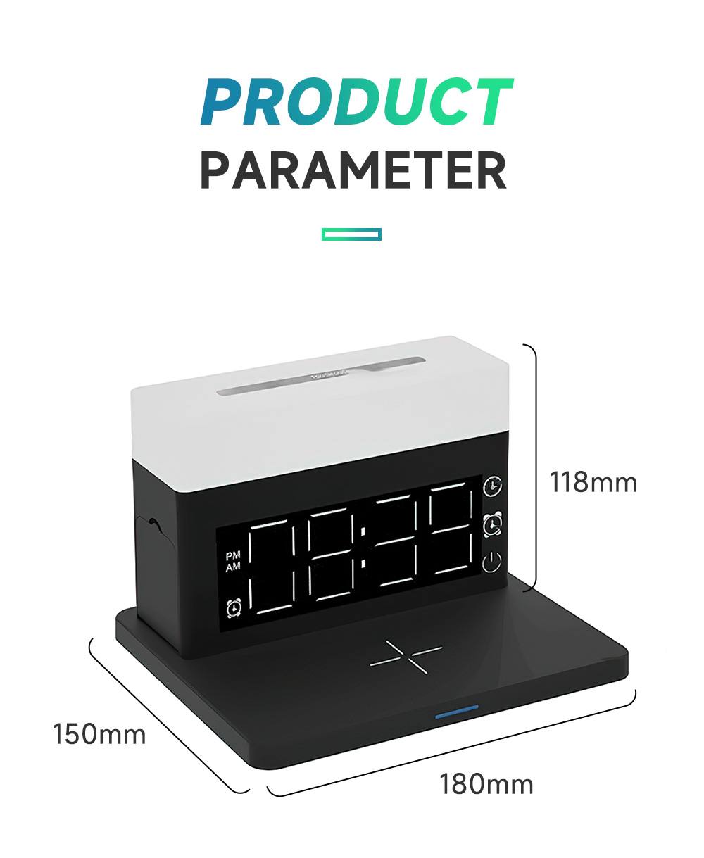 15W Fast Charger Night Light 6 in 1 Wireless Charging Station with Digital Alarm Clock for Bedroom Bedside Decor led Night Lamps
