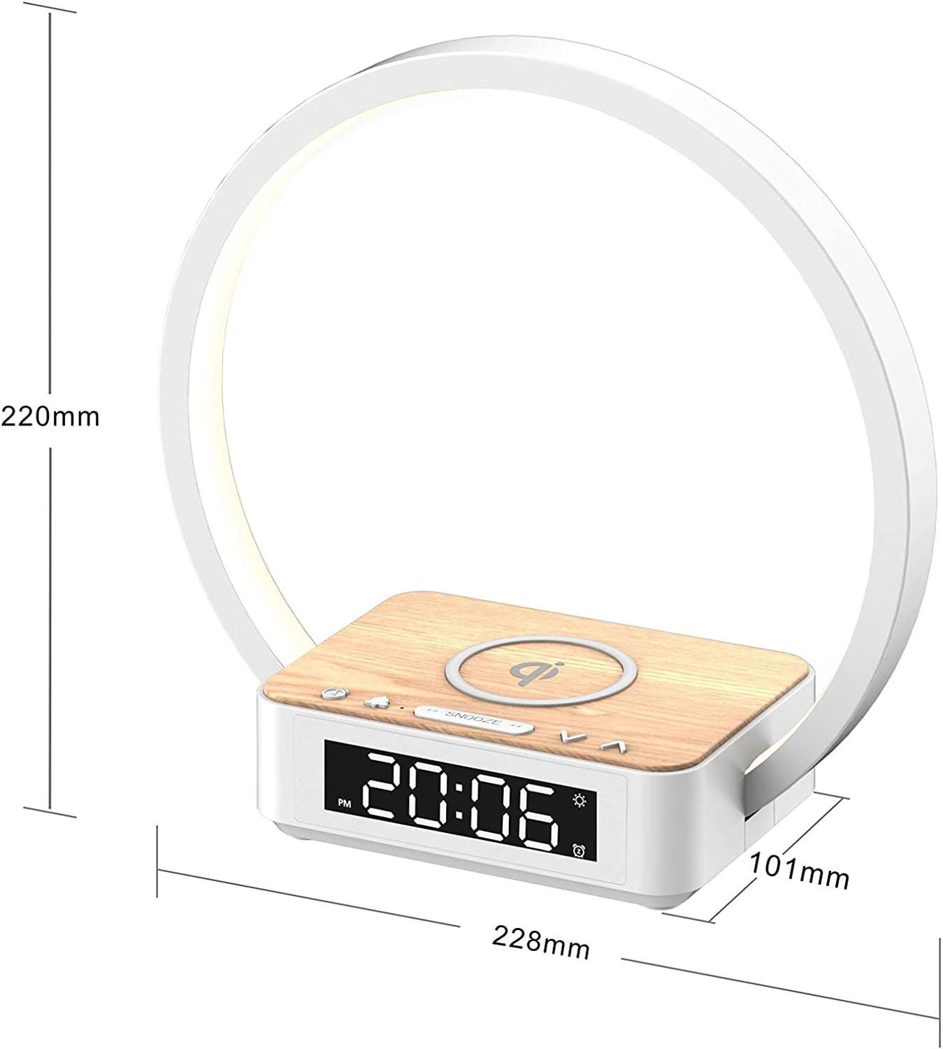 10W Wireless Charging Desk Lamp with Alarm Clock Wake-Up Light Table Lamp Touch Control Nightstand Reading Bedside Home Office