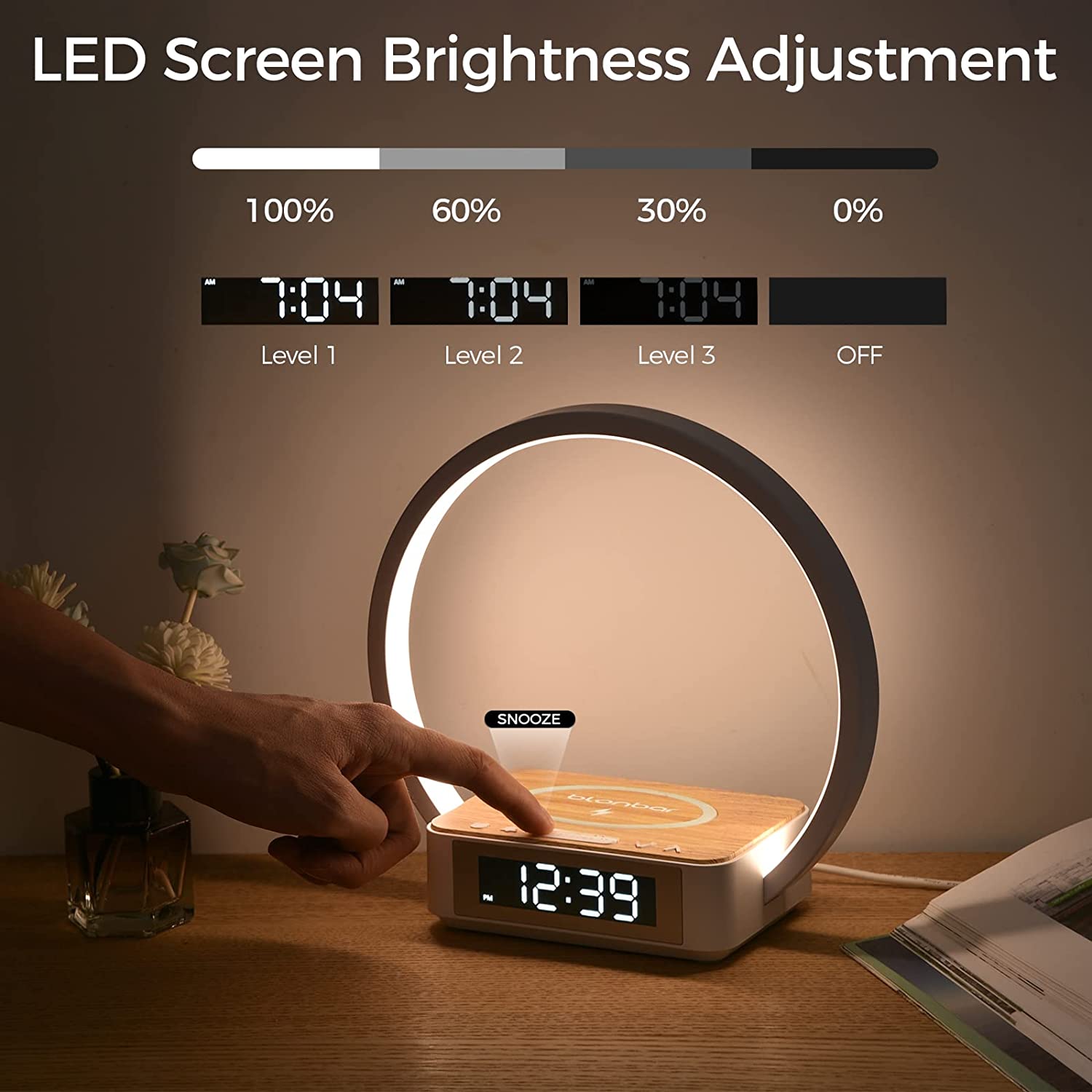 10W Wireless Charging Desk Lamp with Alarm Clock Wake-Up Light Table Lamp Touch Control Nightstand Reading Bedside Home Office
