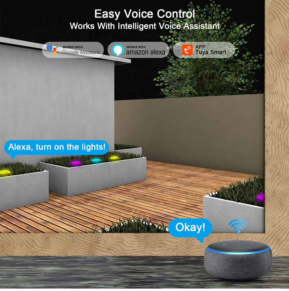 15Pack RGB LED Smart Ground Light 12W IP67 Waterproof Lawn Lamp Tuya APP/Voice Control with Alexa/Google Outdoor for Garden Yard