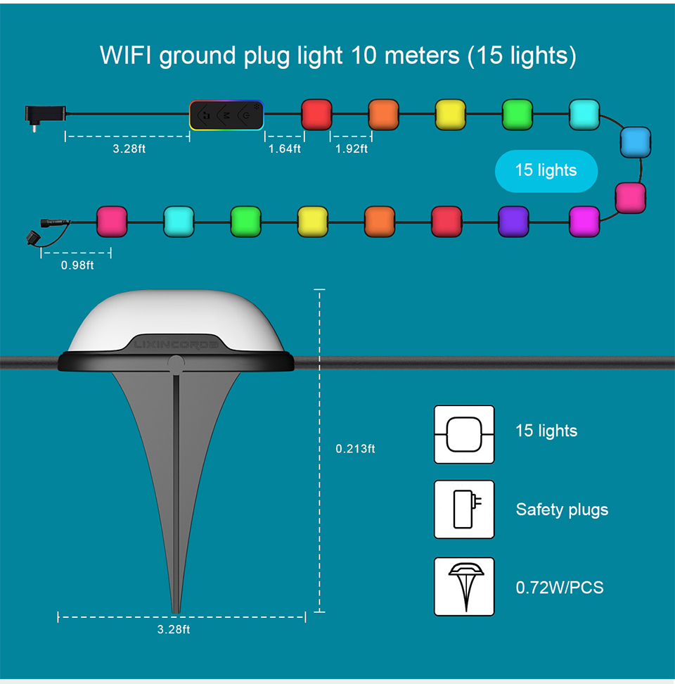 15Pack RGB LED Smart Ground Light 12W IP67 Waterproof Lawn Lamp Tuya APP/Voice Control with Alexa/Google Outdoor for Garden Yard
