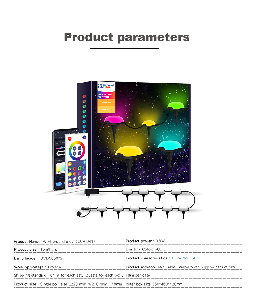 15Pack RGB LED Smart Ground Light 12W IP67 Waterproof Lawn Lamp Tuya APP/Voice Control with Alexa/Google Outdoor for Garden Yard