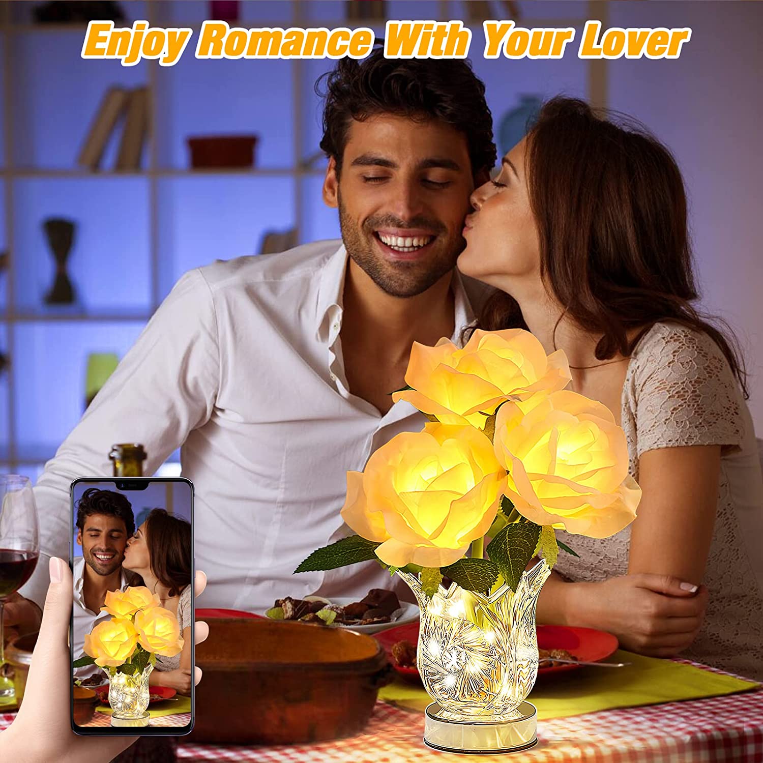 Rose Crystal Flowerpot Lamp Dimming Rechargeable Night Light LED Artificial Flower Night Lights Fake Bouquet Birthday Party Gift