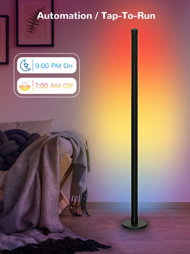 WIFI Intelligent LED Floor Lamp Round Base RGBIC Corner Light with Remote Control App Dimmable for Bedroom Game Room Living Room