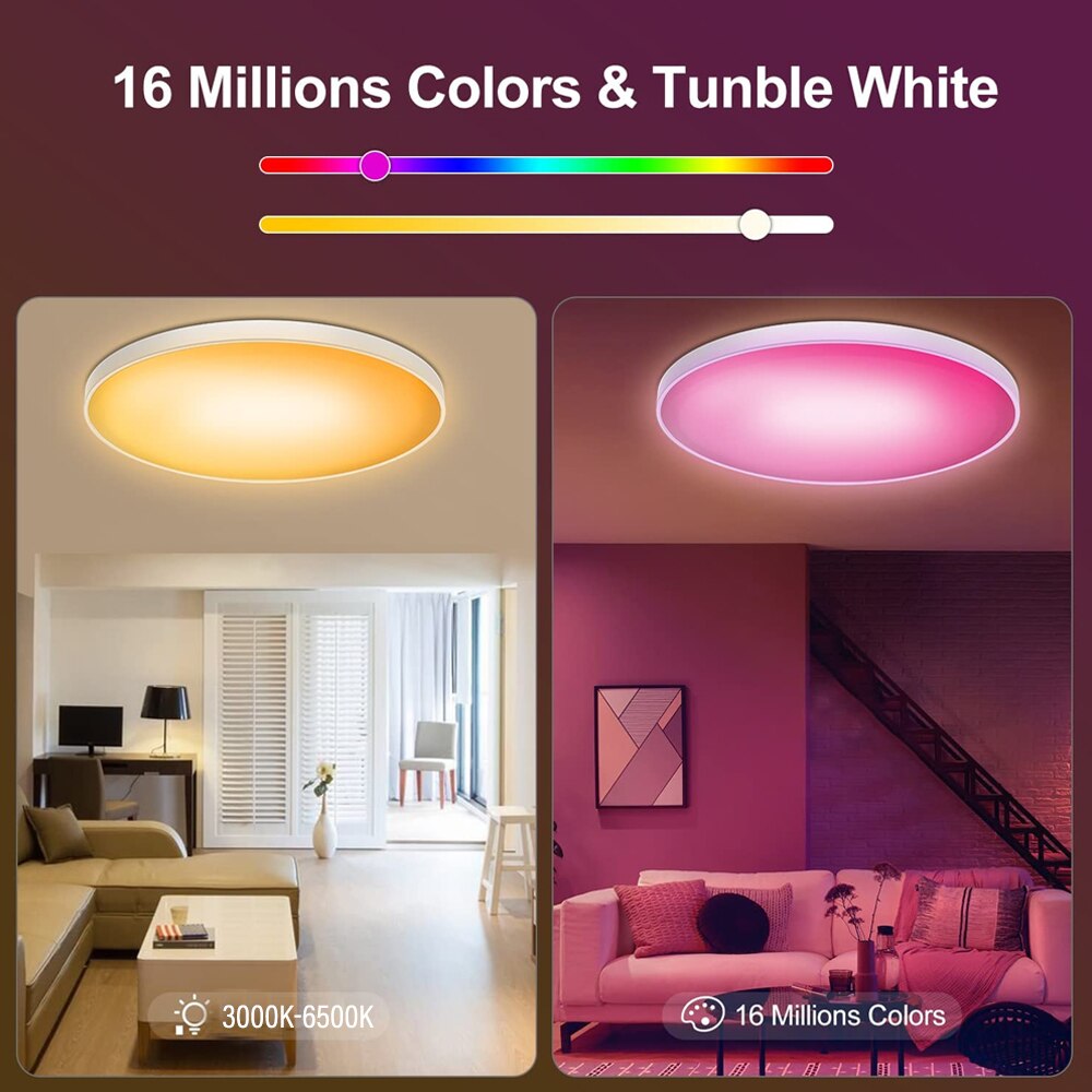 RGBCW Smart LED Round Ceiling Light TUYA WIFI Compatible with Alexa Google Home Dimmable Music Sync 24W for Bedroom Living Room
