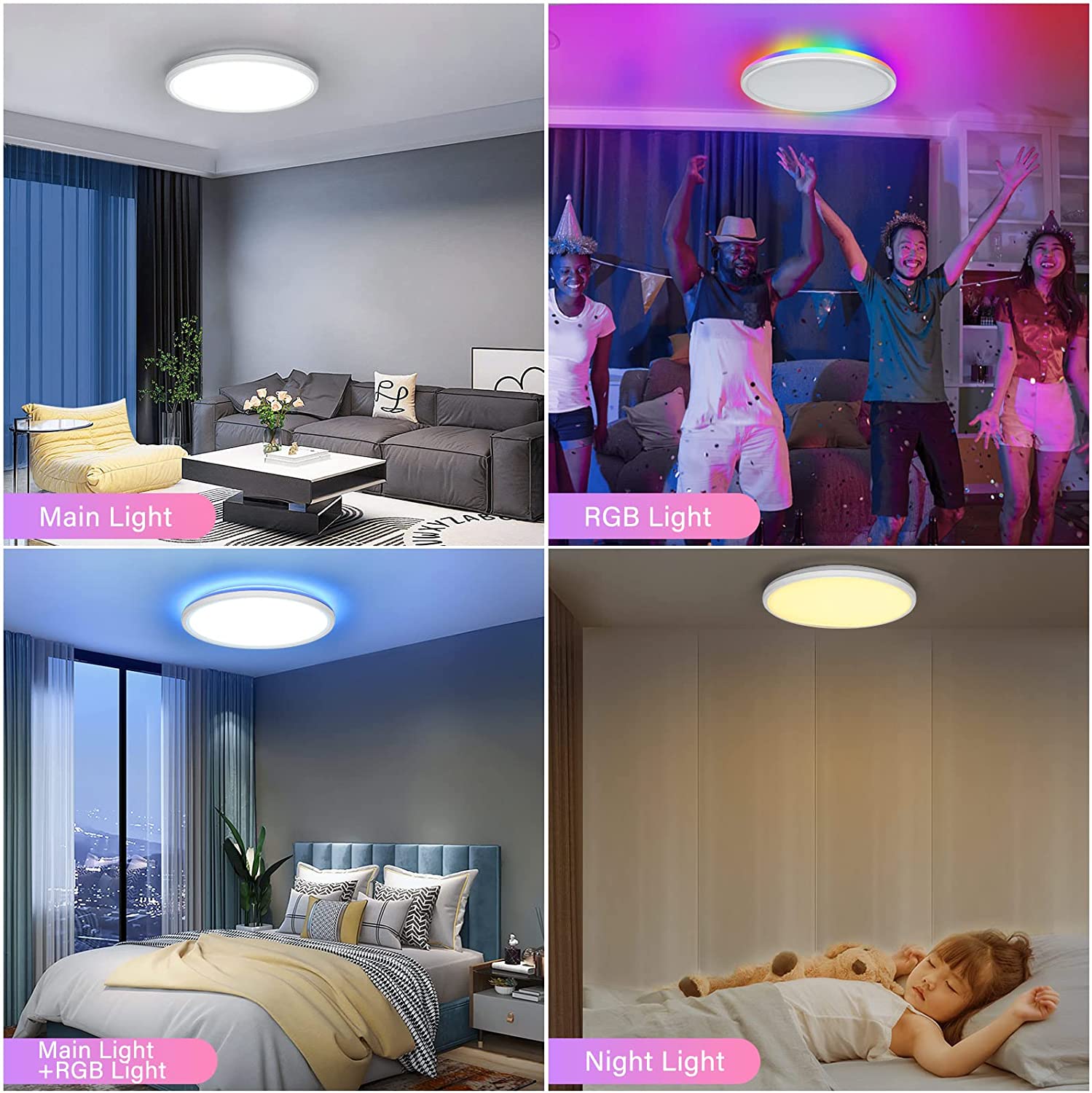 RGBCW Smart LED Round Ceiling Light TUYA WIFI Compatible with Alexa Google Home Dimmable Music Sync 24W for Bedroom Living Room