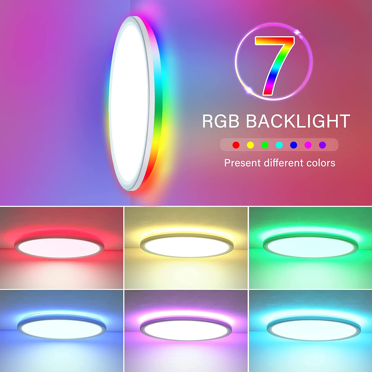 RGBCW Smart LED Round Ceiling Light TUYA WIFI Compatible with Alexa Google Home Dimmable Music Sync 24W for Bedroom Living Room