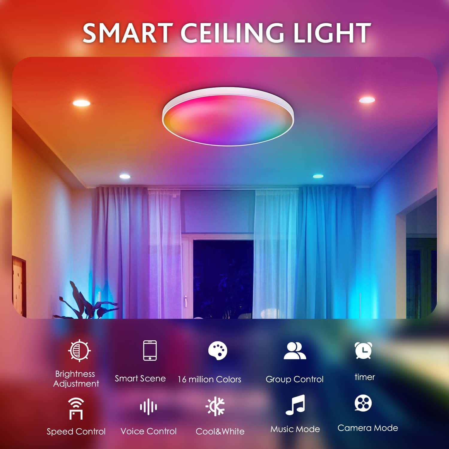 RGBCW Smart LED Round Ceiling Light TUYA WIFI Compatible with Alexa Google Home Dimmable Music Sync 24W for Bedroom Living Room