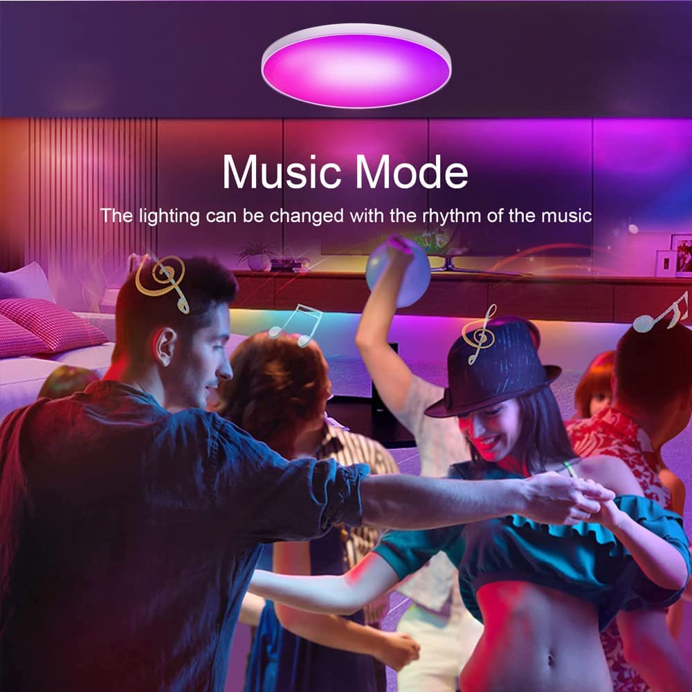 RGBCW Smart LED Round Ceiling Light TUYA WIFI Compatible with Alexa Google Home Dimmable Music Sync 24W for Bedroom Living Room