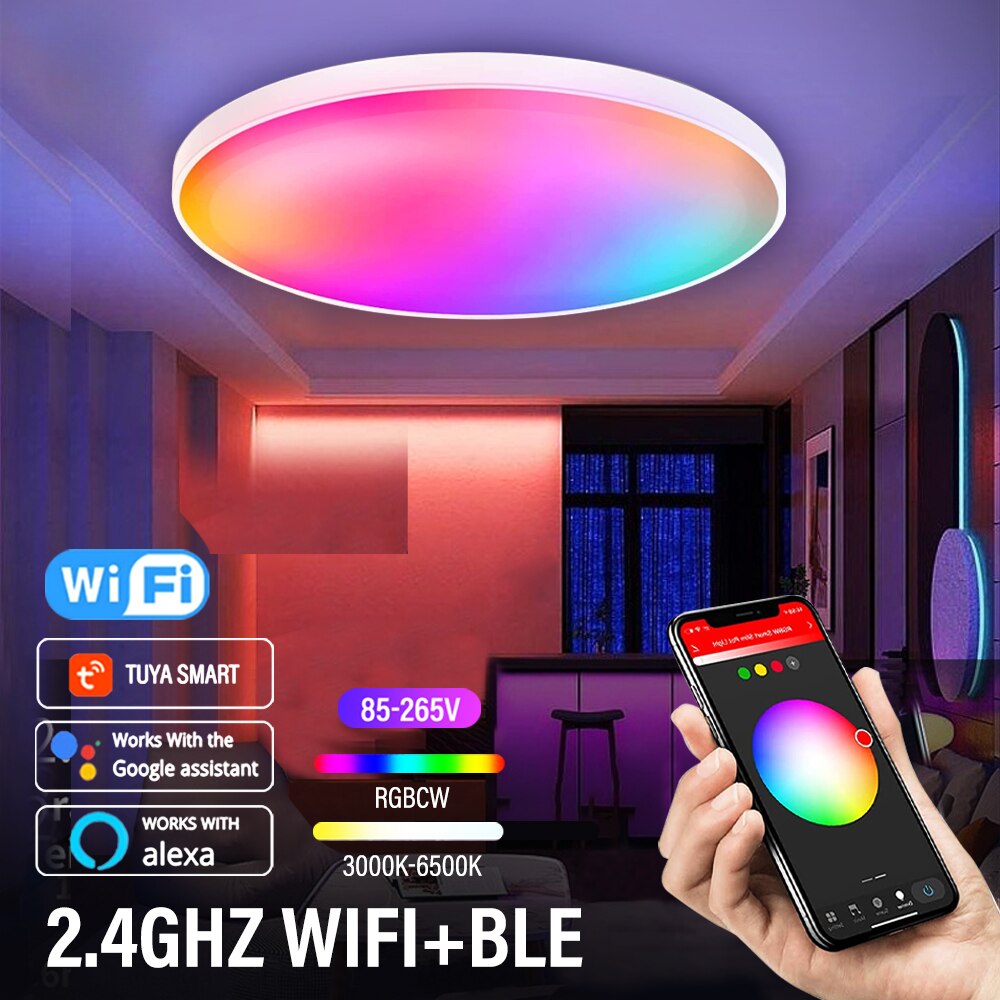 RGBCW Smart LED Round Ceiling Light TUYA WIFI Compatible with Alexa Google Home Dimmable Music Sync 24W for Bedroom Living Room