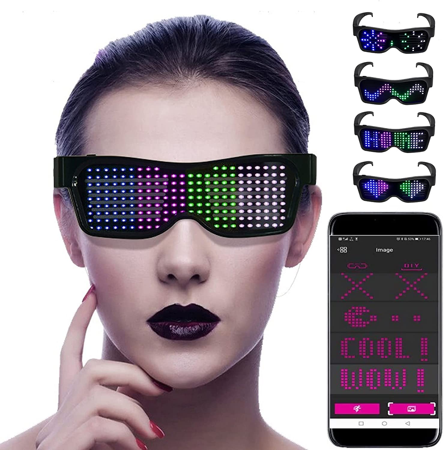 App Control Bluetooth Led Party Glasses DIY Programmable USB Rechargeable Flashing Luminous Eyewear Christmas Cool Sunglasses
