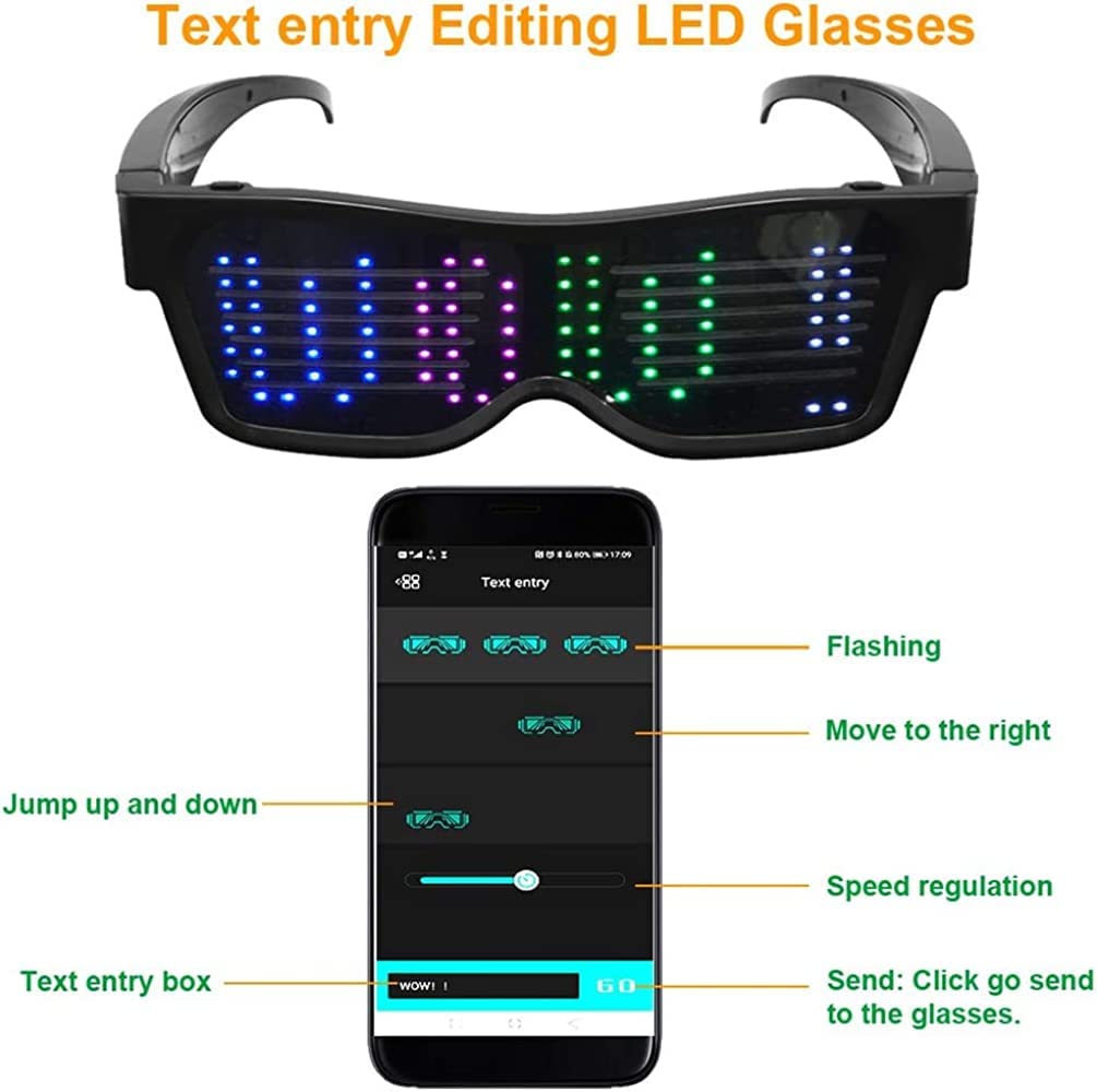 App Control Bluetooth Led Party Glasses DIY Programmable USB Rechargeable Flashing Luminous Eyewear Christmas Cool Sunglasses