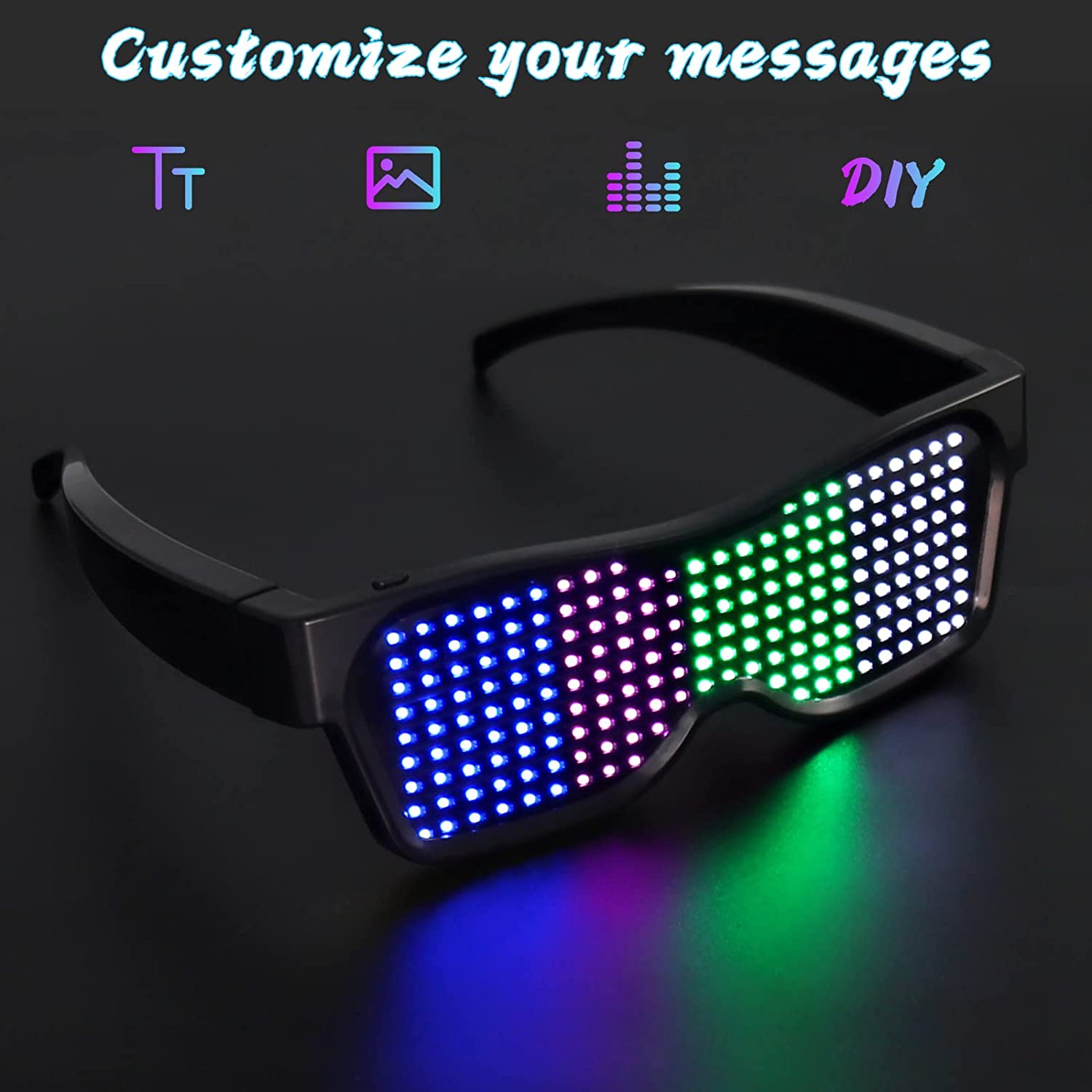 App Control Bluetooth Led Party Glasses DIY Programmable USB Rechargeable Flashing Luminous Eyewear Christmas Cool Sunglasses